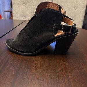 Frye Black Suede Heeled Sandals